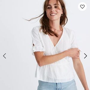 Madewell Tie-Sleeve Wrap Top in Swiss Dot (Size 4)